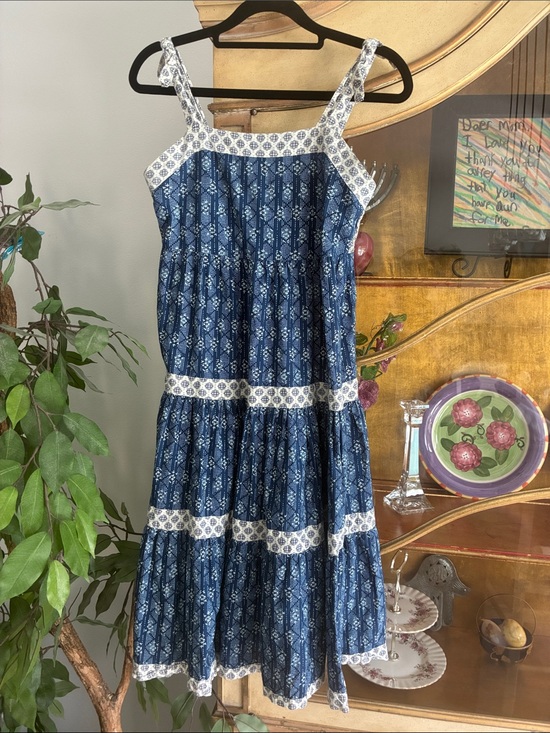 Zara Dresses & Skirts - Zara Boho Peasant Spaghetti Strap Smocked Dress Navy/white Size 13 jr ot Petite